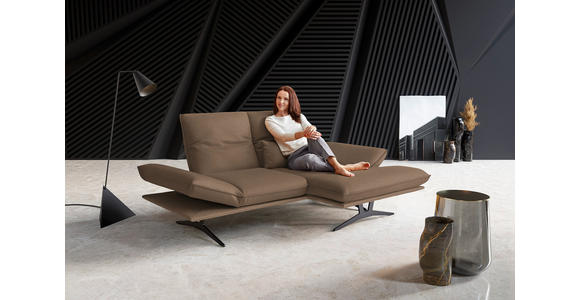 ECKSOFA in Echtleder Greige 210/130 cm - Greige/Schwarz, Design, Leder/Metall (210/130cm) - Dieter Knoll