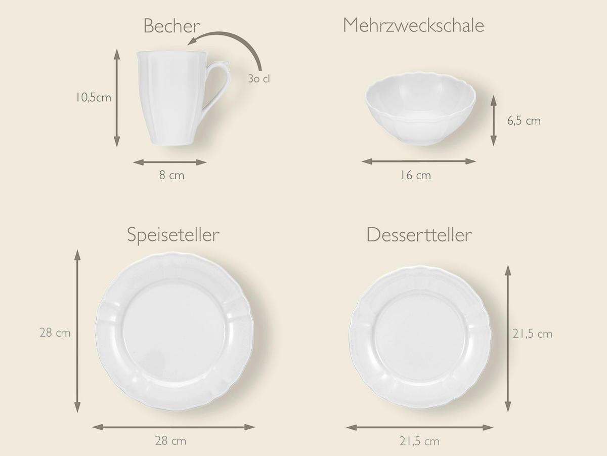 KOMBINOVANÝ SERVIS, 16-dielne, porcelán - biela, keramika (34,5/28/29cm) - Creatable