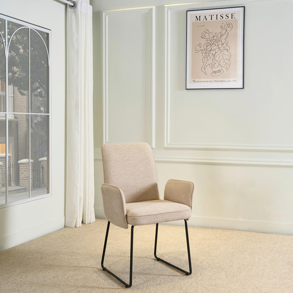 ARMLEHNSTUHL  Stoffauswahl Webstoff  - Beige/Schwarz, Design, Textil/Metall (60/92/66cm) - Stylife