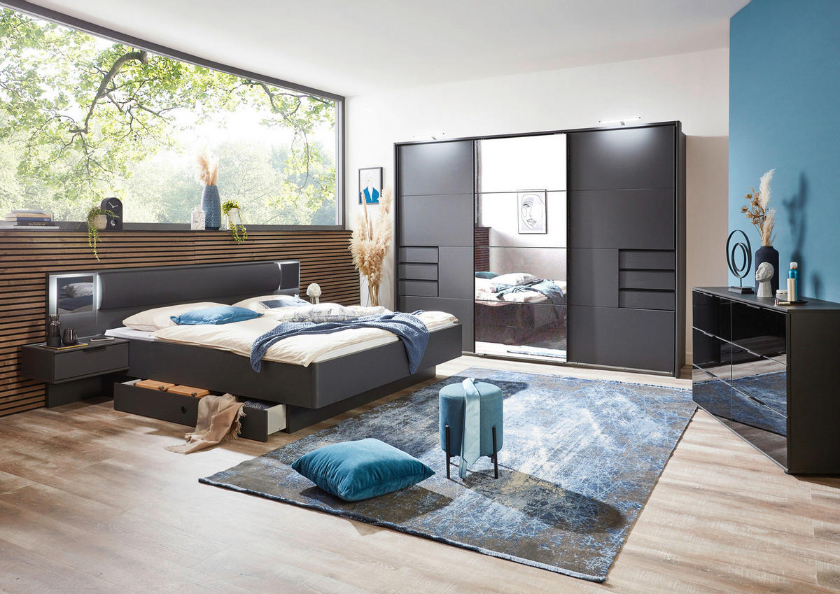 SIDEBOARD  130/80/41 cm 4 Schublade(n)  - Schwarz/Graphitfarben, Basics, Glas/Holzwerkstoff (130/80/41cm) - Ti'me