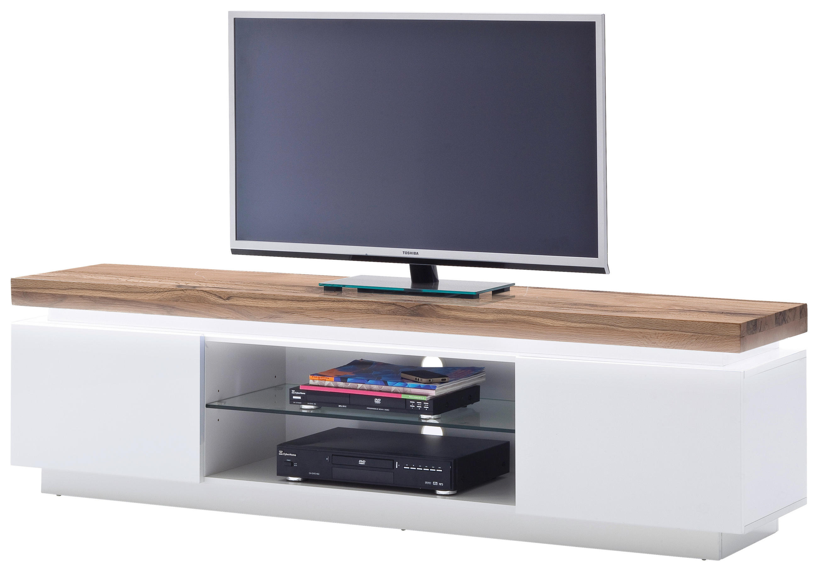 TV-ELEMENT - Eichefarben/Weiß, Design, Glas/Holz (175/49/40cm)