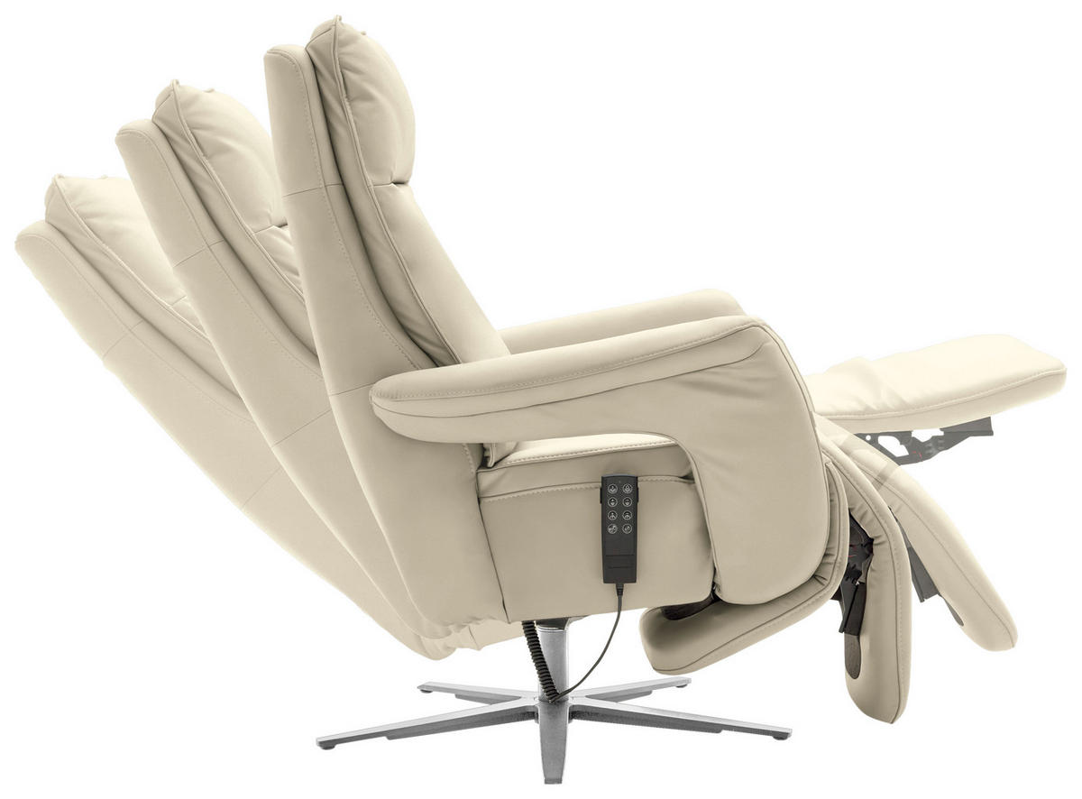 RELAXSESSEL in Leder Creme, Naturfarben  - Edelstahlfarben/Creme, Design, Leder/Metall (79-83/116/87-176cm) - Valdera