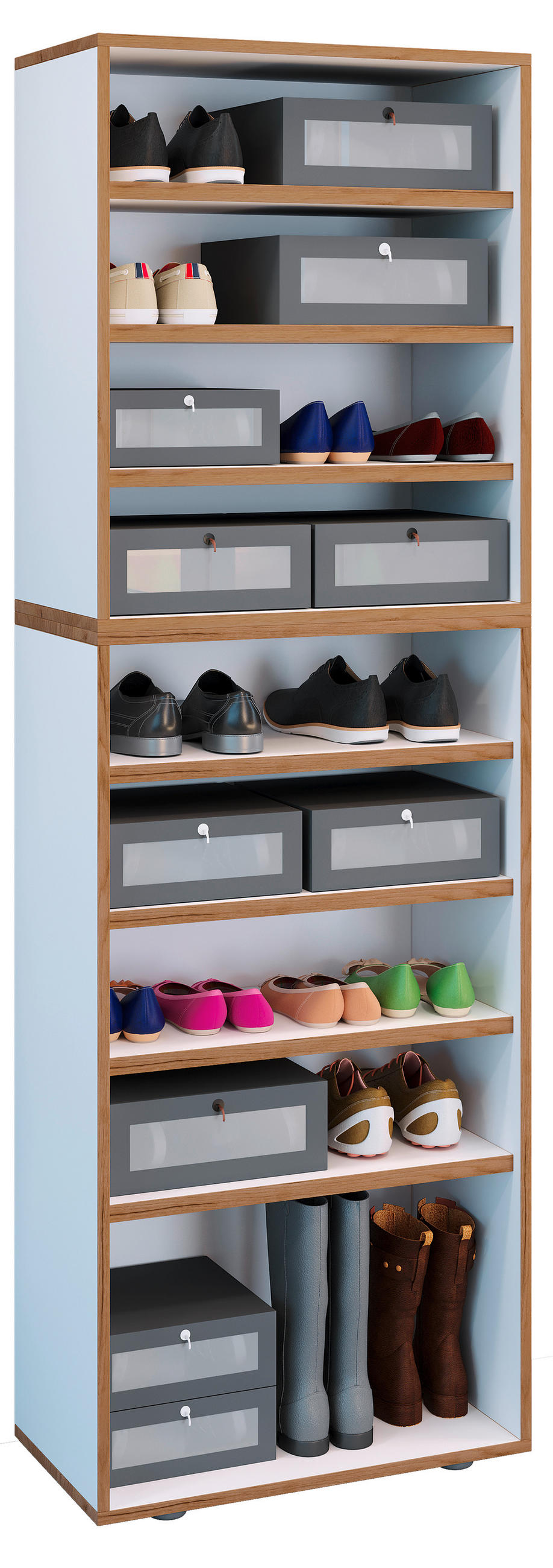 SCHUHREGAL 60/183/33 cm  - Honigeiche/Schwarz, Design, Holzwerkstoff/Kunststoff (60/183/33cm) - MID.YOU