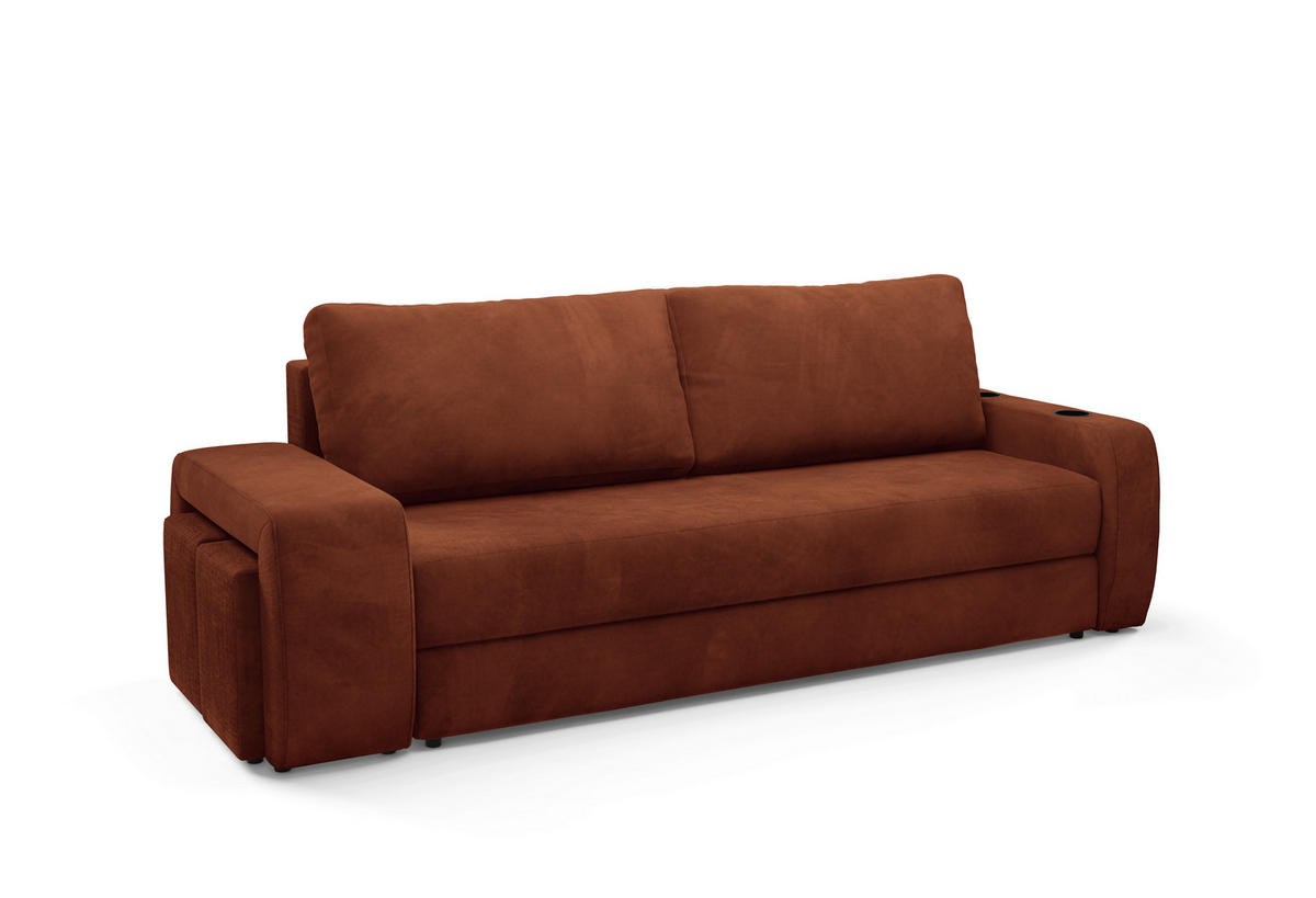 SCHLAFSOFA INES in Plüsch Rostfarben  - Rostfarben/Schwarz, Design, Kunststoff/Textil (258/98/95cm) - Livetastic