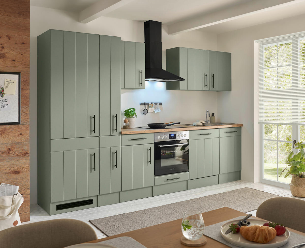 KÜCHENBLOCK 310 cm   in Wildeiche, Schilfgrün  - Schilfgrün/Wildeiche, Trend, Holzwerkstoff/Metall (310cm) - Respekta