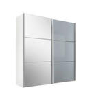 SCHWEBETÜRENSCHRANK  in Weiß, Hellgrau  - Chromfarben/Hellgrau, KONVENTIONELL, Glas/Holzwerkstoff (167/222/68cm) - Moderano