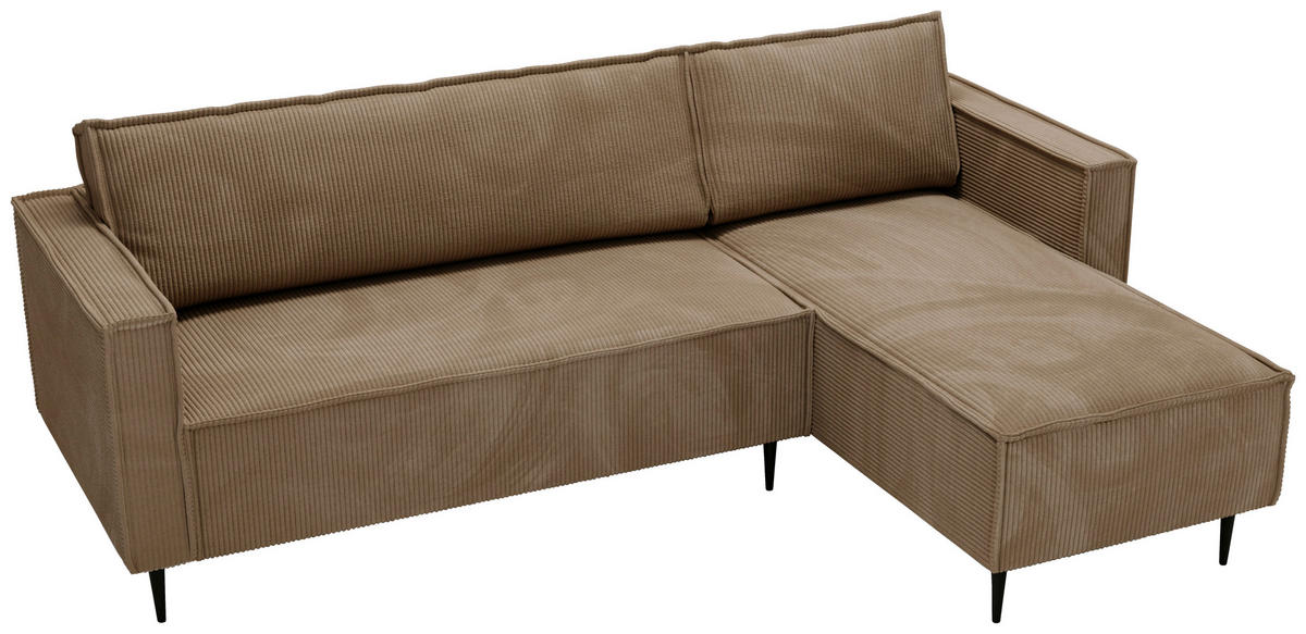 ECKSOFA in Cord Hellbraun  - Hellbraun/Schwarz, Design, Textil/Metall (223/151cm) - Livetastic