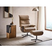 RELAXSESSELSET Lederlook Kombination Echtleder/Lederlook Relaxfunktion, Hocker    - Taupe/Schwarz, Design, Leder/Textil (78/111/81cm) - Xora