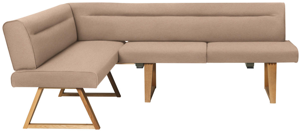 ECKBANK 170/230 cm Mikrofaser, Lederlook (vegan) Beige, Eichefarben Wildeiche massiv   - Eichefarben/Beige, KONVENTIONELL, Holz/Textil (170/230cm) - Moderano