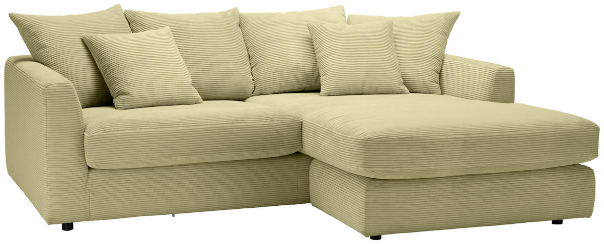 ECKSOFA in Cord Hellgrün  - Schwarz/Hellgrün, Design, Kunststoff/Textil (235/175cm) - home24