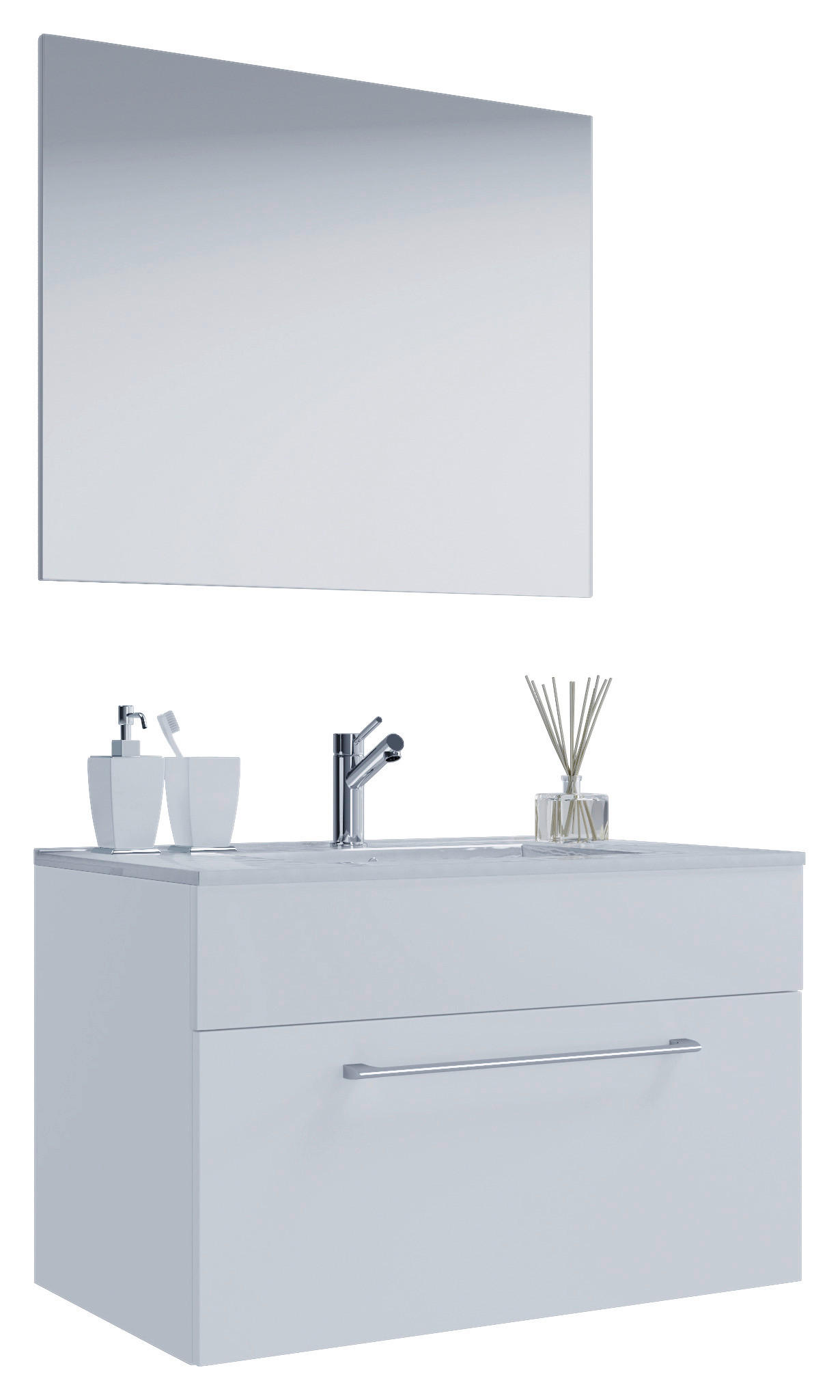 BADEZIMMER 3-teilig  in 60 cm  - Alufarben/Weiß, MODERN, Keramik/Holzwerkstoff (60cm) - MID.YOU