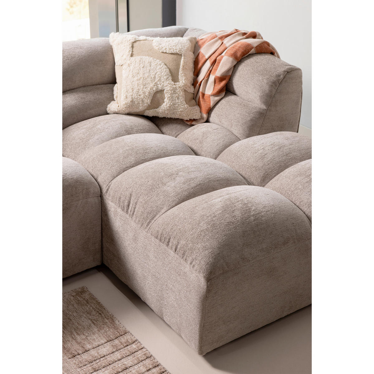 ECKSOFA Tibas Sandfarben Webstoff  - Sandfarben/Schwarz, Design, Kunststoff/Textil (280/165cm) - Livetastic