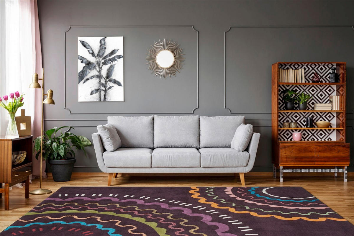 FLACHWEBETEPPICH  Wohnzimmer 140/200 cm Multicolor, Violett rechteckig  - Violett/Multicolor, Basics, Textil (140/200cm) - Kayoom
