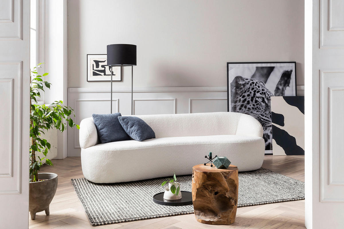 3-SITZER-SOFA in Bouclé Weiß  - Schwarz/Weiß, MODERN, Kunststoff/Textil (220/70/93cm) - Livetastic