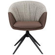 ARMLEHNSTUHL  Sitzfläche 360° drehbar, automatische Rückholfunktion Webstoff Echtleder  - Schwarz/Braun, Design, Leder/Textil (63,5/82,5/63cm) - Novel