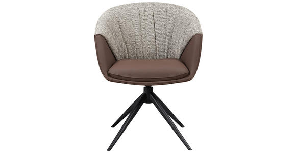 ARMLEHNSTUHL  Sitzfläche 360° drehbar, automatische Rückholfunktion Webstoff Echtleder  - Schwarz/Braun, Design, Leder/Textil (63,5/82,5/63cm) - Novel