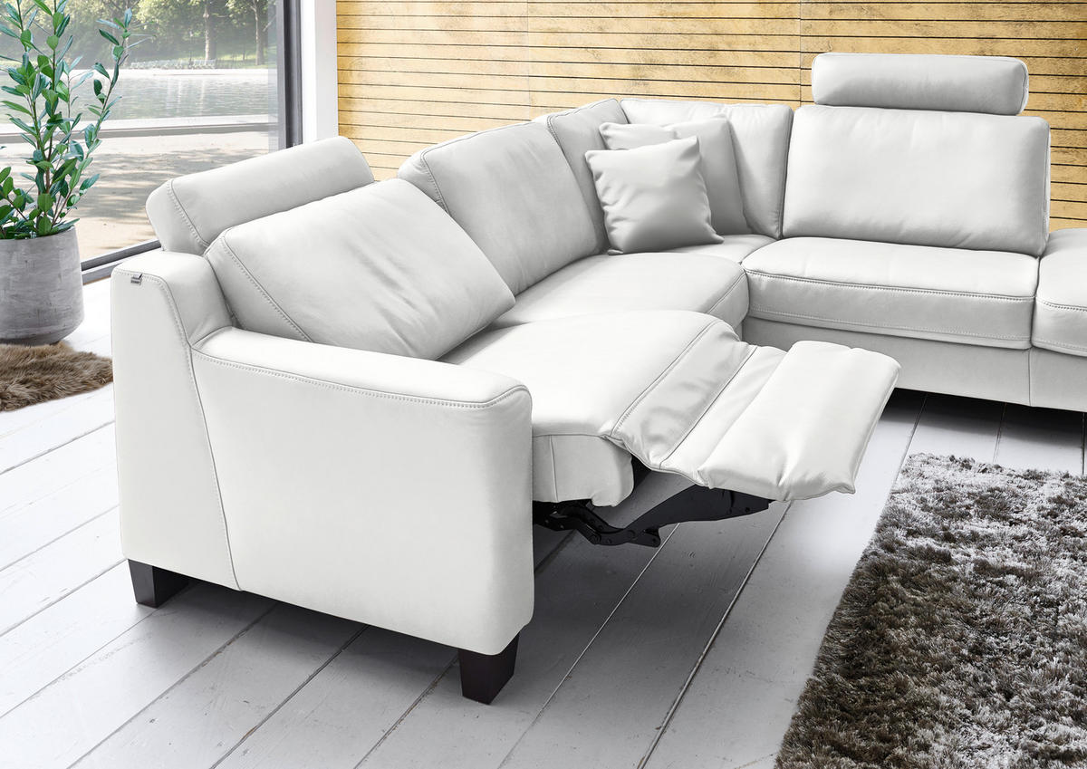 ECKSOFA in Echtleder Hellgrau  - Eichefarben/Hellgrau, Design, Leder/Holz (259/235cm) - Valdera