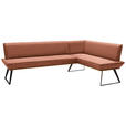 ECKBANK 243/163 cm Lederlook Schwarz, Eichefarben, Rotbraun Eiche massiv Metall   - Rotbraun/Eichefarben, Design, Holz/Textil (243/163cm) - Voleo