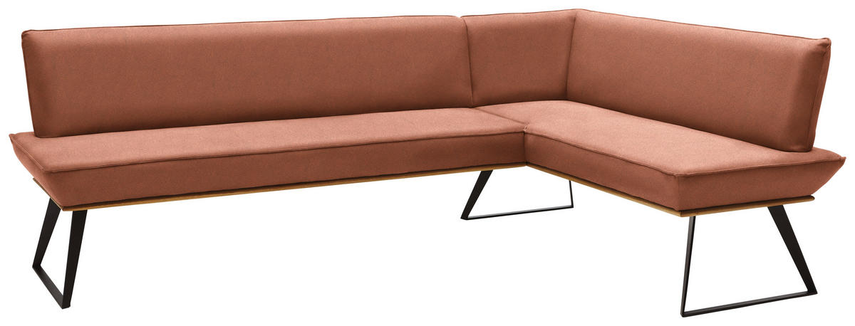 ECKBANK 223/163 cm Lederlook Schwarz, Eichefarben, Rotbraun Eiche massiv Metall   - Rotbraun/Eichefarben, Design, Holz/Textil (223/163cm) - Voleo