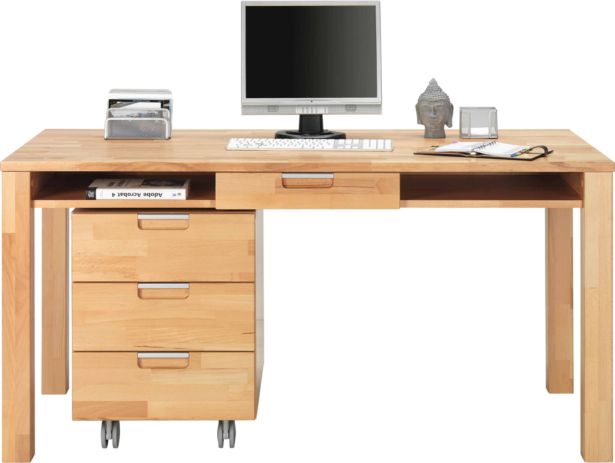 PÍSACÍ STÔL, jadrový buk, 150/70/76 cm - chrómová/jadrový buk, Natur, kov/drevo (150/70/76cm) - Linea Natura
