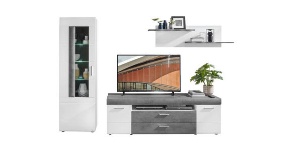 WOHNWAND  in Grau, Weiß  290/194/45 cm  - Silberfarben/Weiß, Design, Glas/Holzwerkstoff (290/194/45cm) - Xora