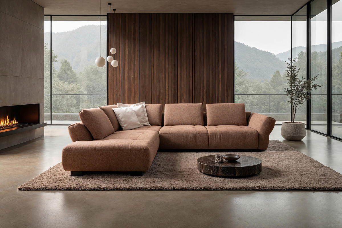 ECKSOFA Kupferfarben Chenille  - Schwarz/Kupferfarben, KONVENTIONELL, Holz/Textil (234/324cm) - Belluti