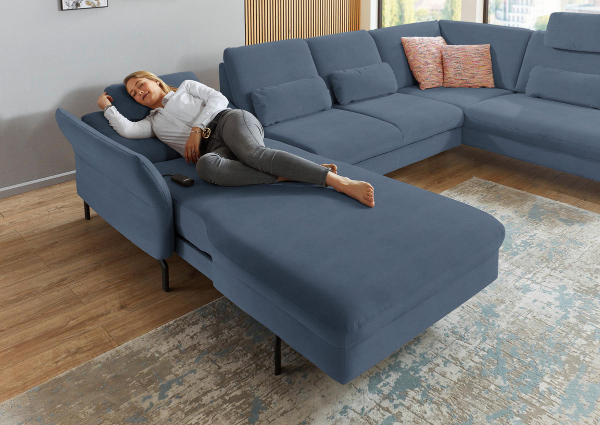 WOHNLANDSCHAFT in Velours Hellblau  - Schwarz/Hellblau, Design, Textil/Metall (179/335/220cm) - Beldomo System