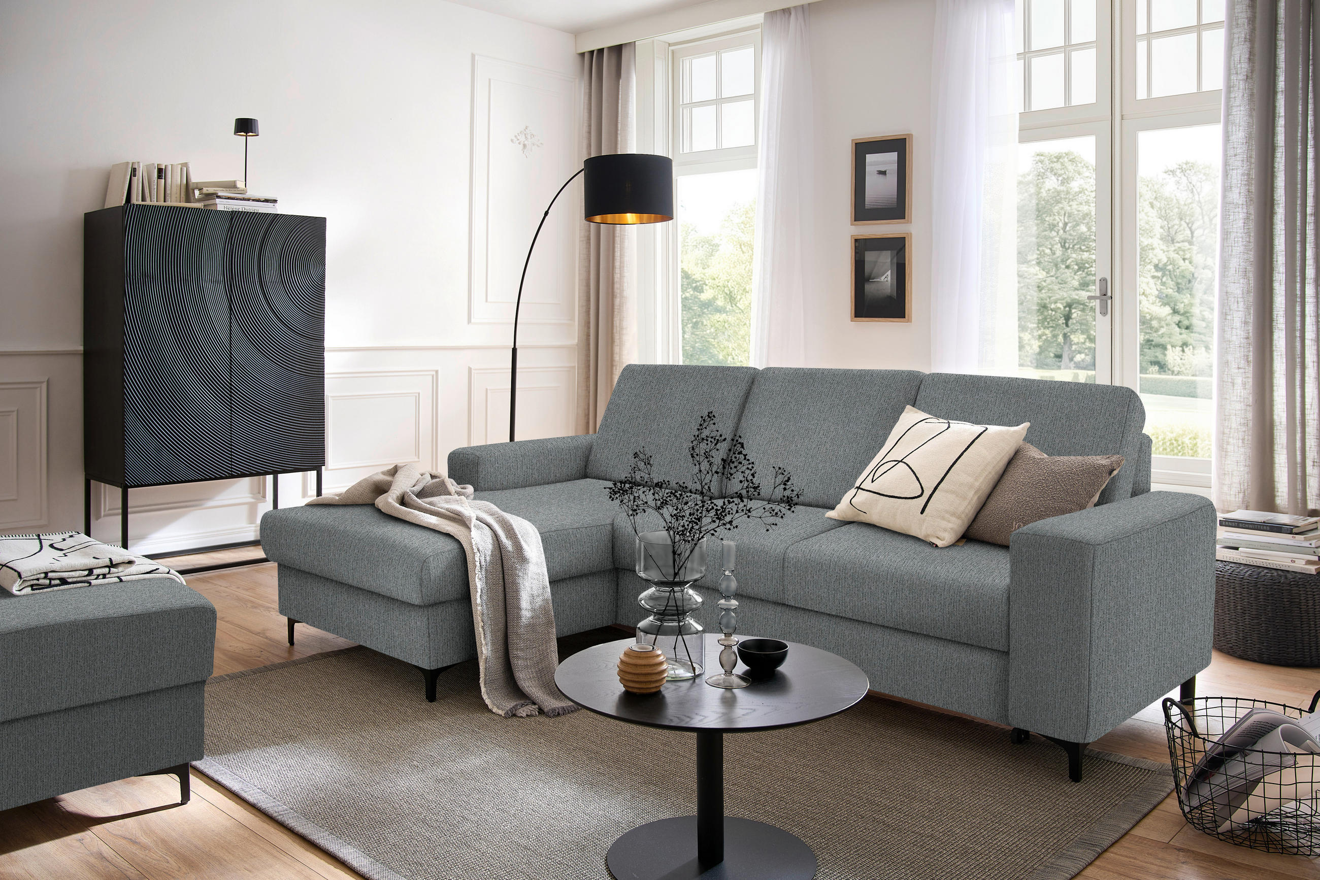 ECKSOFA in Webstoff Dunkelgrau  - Dunkelgrau/Schwarz, Konventionell, Textil/Metall (167/247cm) - Stylife