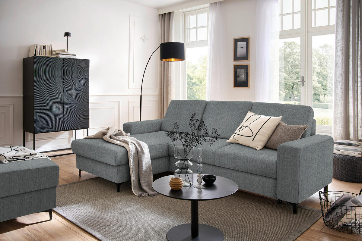 ECKSOFA in Webstoff Dunkelgrau  - Dunkelgrau/Schwarz, Konventionell, Textil/Metall (167/247cm) - Stylife