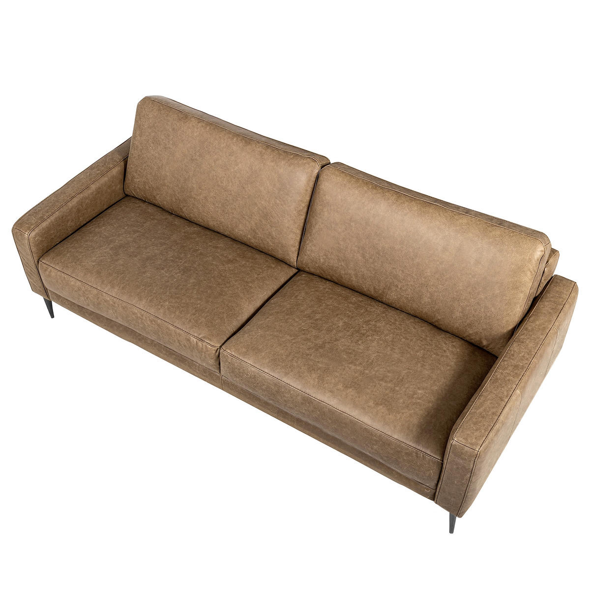 3-SITZER-SOFA SPRING in Lederlook Echtleder Hellbraun  - Hellbraun/Schwarzchrom, Design, Leder/Textil (187/85/92cm) - Livetastic