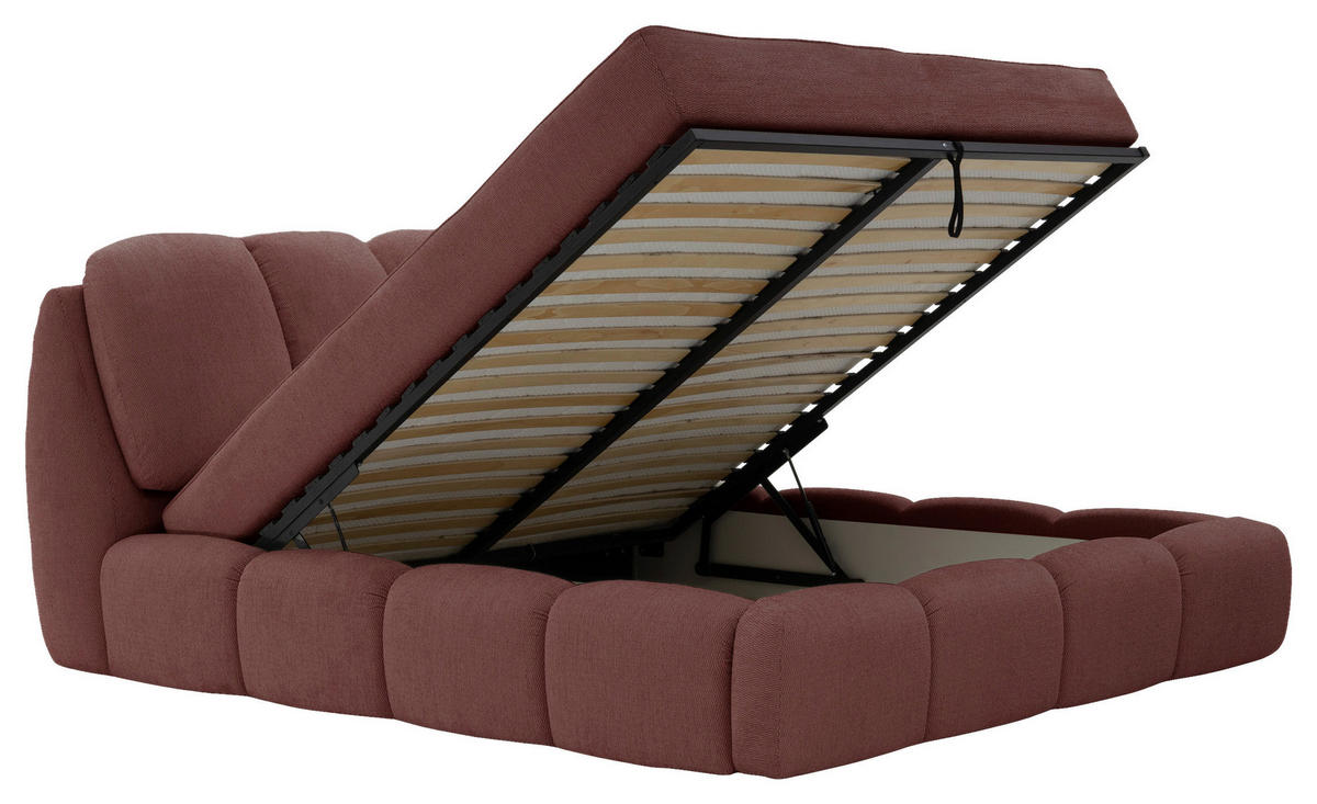 POLSTERBETT 180/200 cm,  in Rot, gepolstertes Kopfteil, Lattenrost, Bettkasten,  - Rot/Schwarz, Design, Holz/Kunststoff (180/200cm) - Chameo