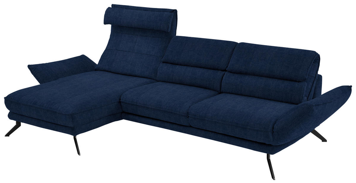 ECKSOFA in Velours Royalblau  - Royalblau/Schwarz, Design, Textil/Metall (153/283cm) - Valdera