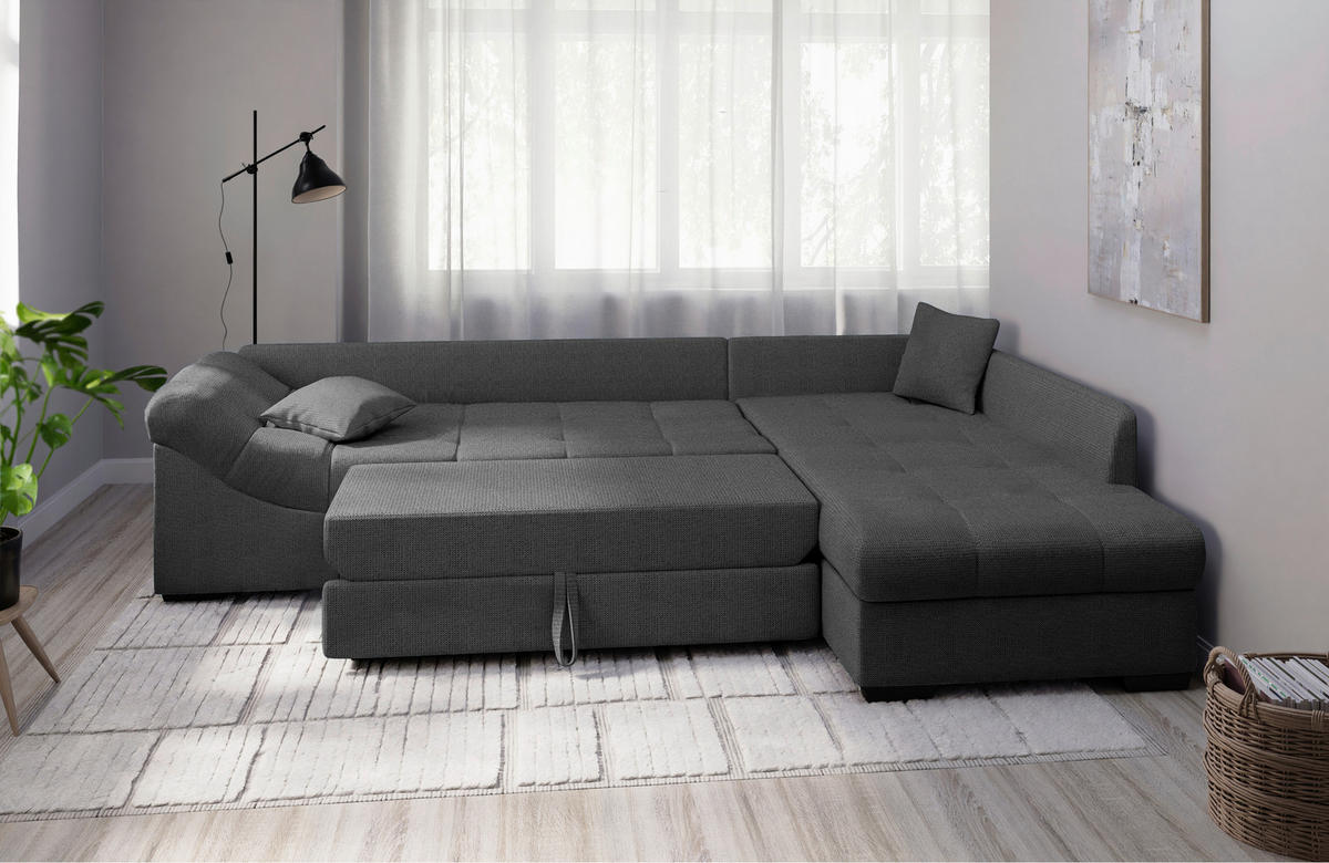 ECKSCHLAFSOFA in Anthrazit Textil   - Anthrazit/Schwarz, Modern, Holz/Textil (298/202cm) - MID.YOU