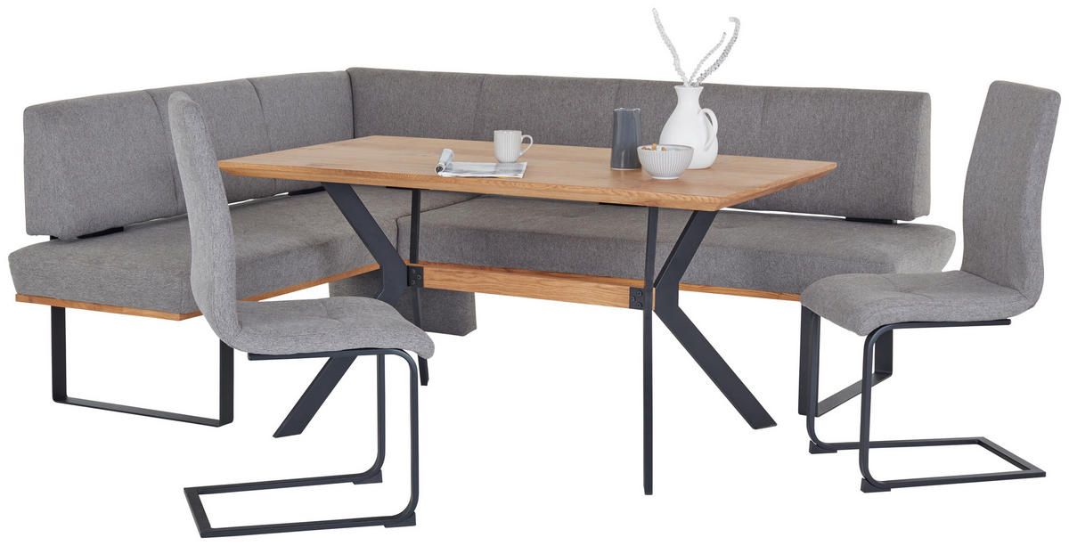 ECKBANK 175/225 cm Webstoff Grau Eiche vollmassiv   - Schwarz/Grau, MODERN, Holz/Textil (175/225cm) - Livetastic