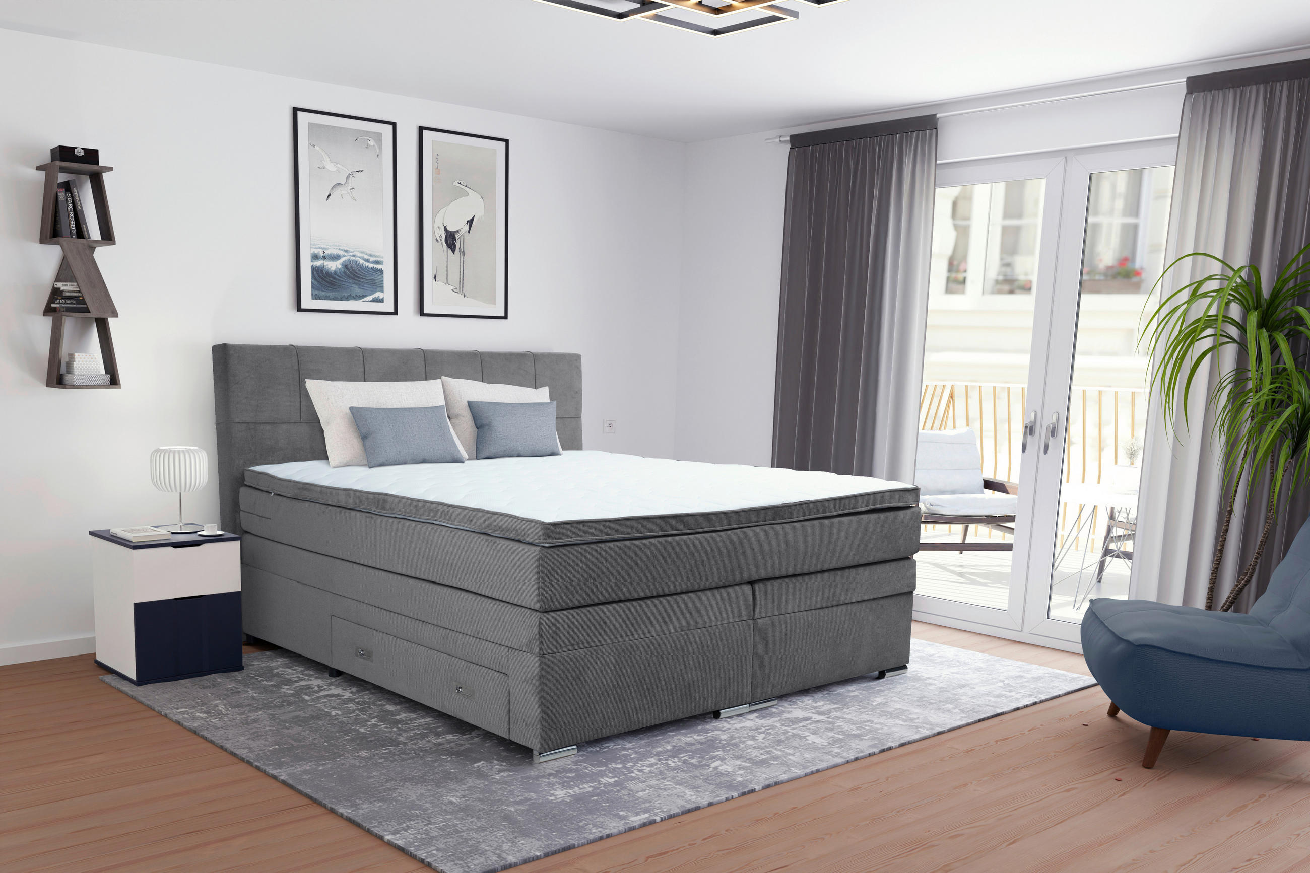 BOXSPRINGBETT 180/200 cm  in Grau, Hellgrau  - Chromfarben/Hellgrau, Design, Holz/Holzwerkstoff (180/200cm) - Boxxx