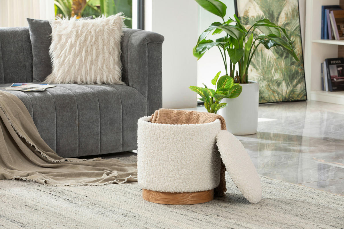 POUF in Creme Textil, Holzwerkstoff Creme  - Creme/Weiß, Design, Holzwerkstoff/Textil (38/42/38cm) - MID.YOU