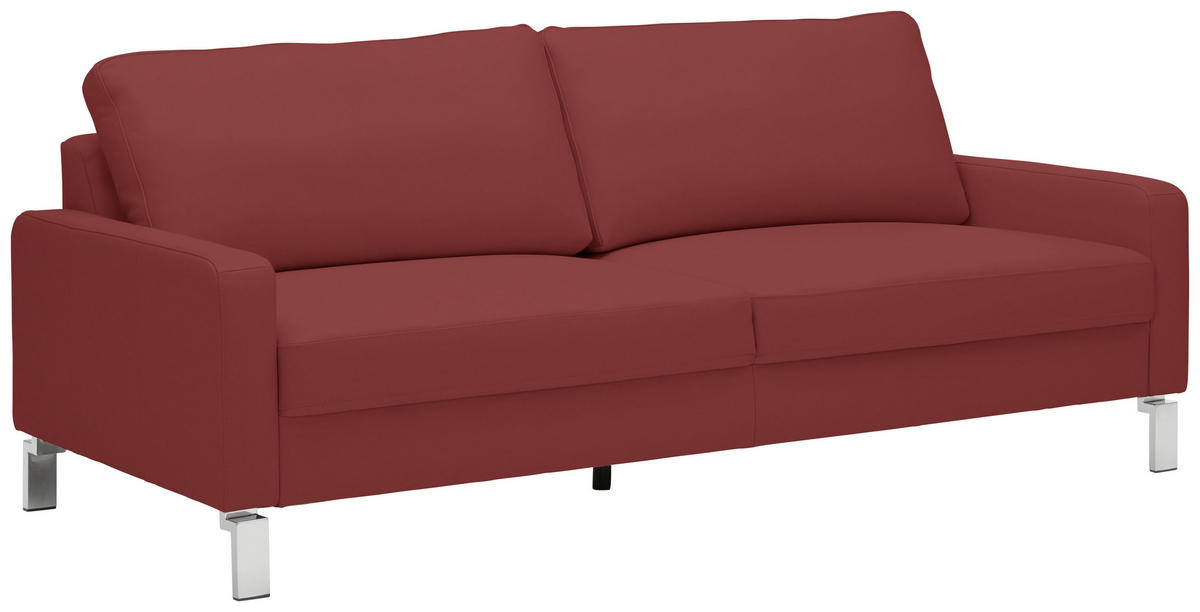 3-SITZER-SOFA in Echtleder Rot  - Chromfarben/Rot, Design, Leder/Metall (204/81/97cm) - Pure Home Lifestyle