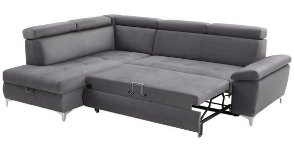 ECKSOFA Dunkelgrau Mikrofaser  - Chromfarben/Dunkelgrau, KONVENTIONELL, Textil/Metall (206/271cm) - Carryhome