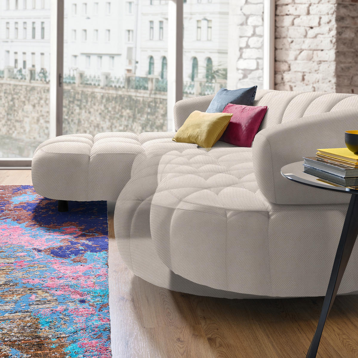 ECKSOFA in Webstoff Creme  183/284 cm  - Creme/Schwarz, Design, Holz/Textil (183/284cm) - Welnova