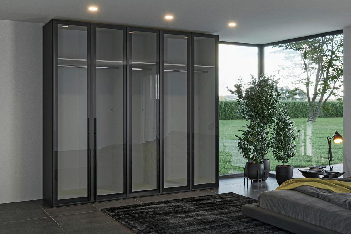 DREHTÜRENSCHRANK 253/236/59 cm,  in Schwarz, 5-türig  - Schwarz, Design, Glas/Holzwerkstoff (253/236/59cm) - Jutzler
