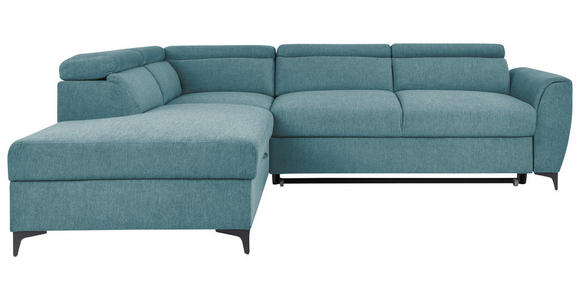 ECKSOFA Petrol Velours Bettkasten, Schlaffunktion, Rücken echt, Kopfteilverstellung, Liegefläche im Originalstoff  - Petrol/Schwarz, KONVENTIONELL, Textil/Metall (217/255cm) - Carryhome