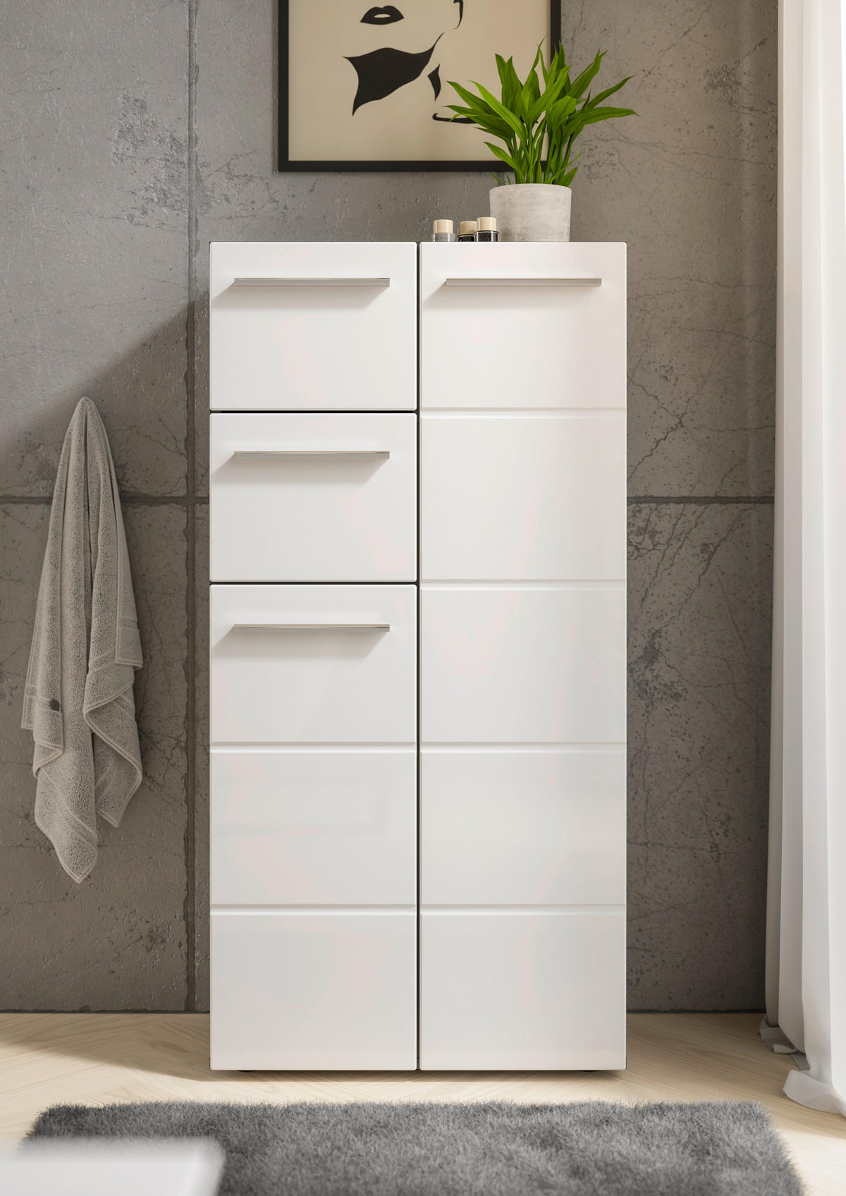 MIDISCHRANK 60/121/31 cm  - Chromfarben/Weiß Hochglanz, KONVENTIONELL, Holzwerkstoff/Kunststoff (60/121/31cm) - Xora