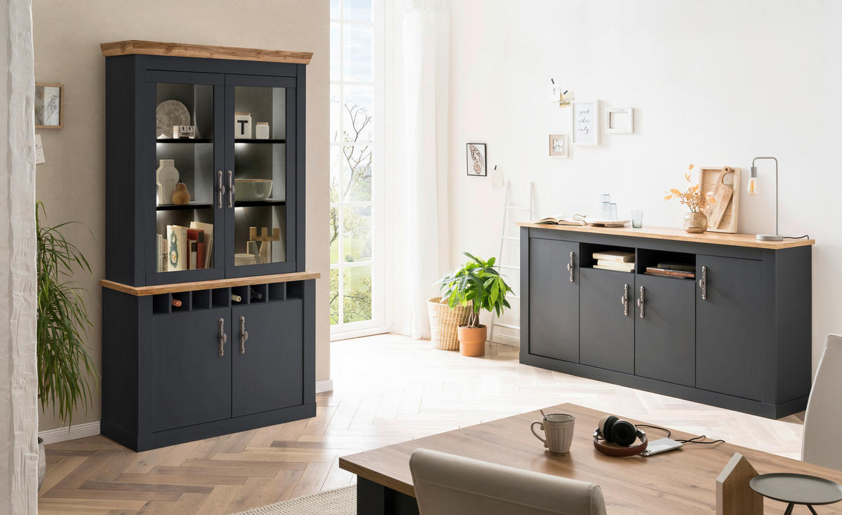 SIDEBOARD  in 200/104/45 cm  - Anthrazit/Silberfarben, Design, Holzwerkstoff/Metall (200/104/45cm) - MID.YOU