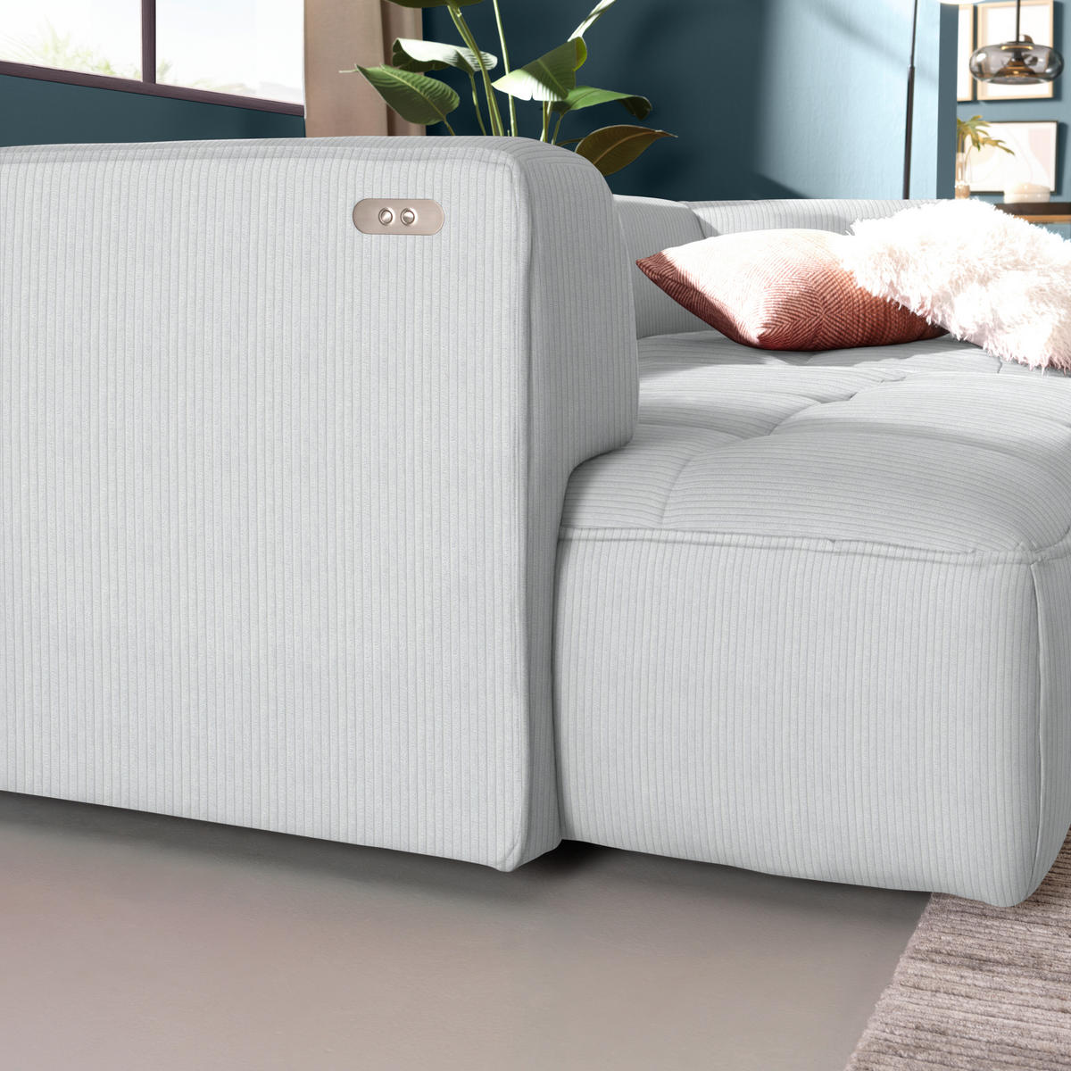 ECKSOFA Feincord Silberfarben  - Silberfarben/Schwarz, Design, Kunststoff/Textil (288/188cm) - Welnova
