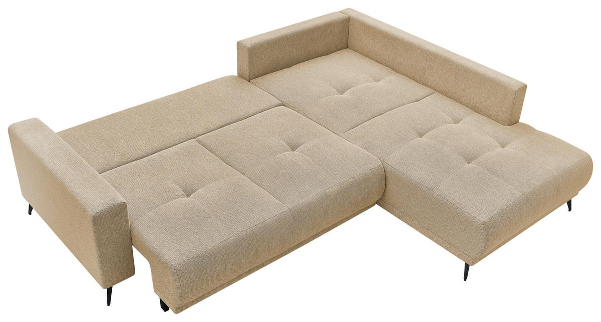 ECKSOFA RAFAEL Hellbraun Struktur Rückenkissen, Bettkasten  - Hellbraun/Schwarz, Design, Textil/Metall (269cm) - P & B