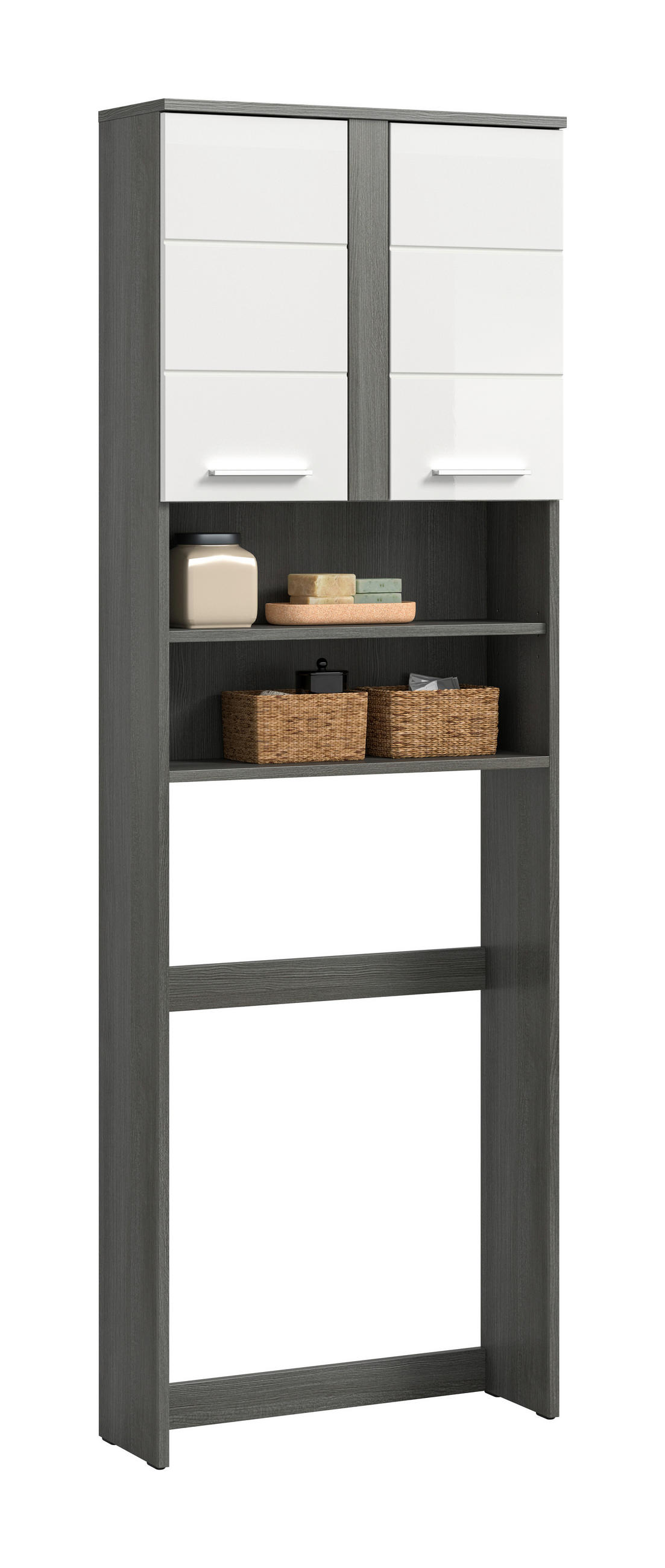 SKÅP FÖR TVÄTTMASKIN BLAKE 63/191/25 cm  - vit högglans/silver, Trend, trämaterial/plast (63/191/25cm) - MID.YOU