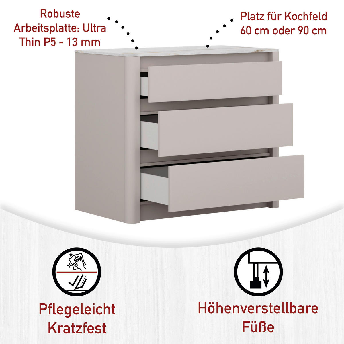 SCHUBKASTENUNTERSCHRANK 103,2/91,9/60 cm  in Weiß, Kaschmir  - Kaschmir/Weiß, MODERN, Holzwerkstoff (103,2/91,9/60cm) - home24
