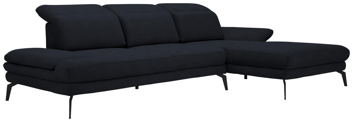 ECKSOFA in Chenille Dunkelblau  - Schwarz/Dunkelblau, Design, Textil/Metall (289/180cm) - Stylife