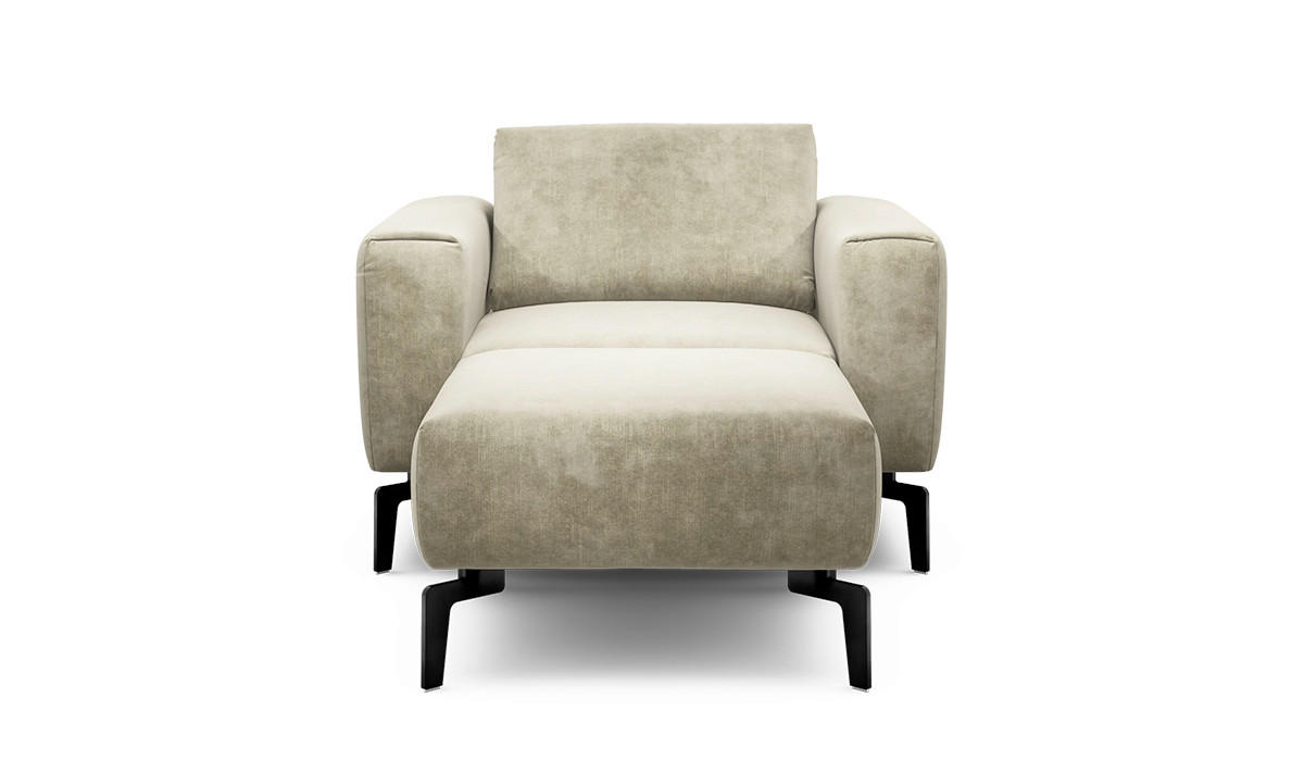 Sessel inkl. Hocker in Samt Naturfarben  - Schwarz/Naturfarben, Design, Textil/Metall (110/85/86-94cm) - SENSOO