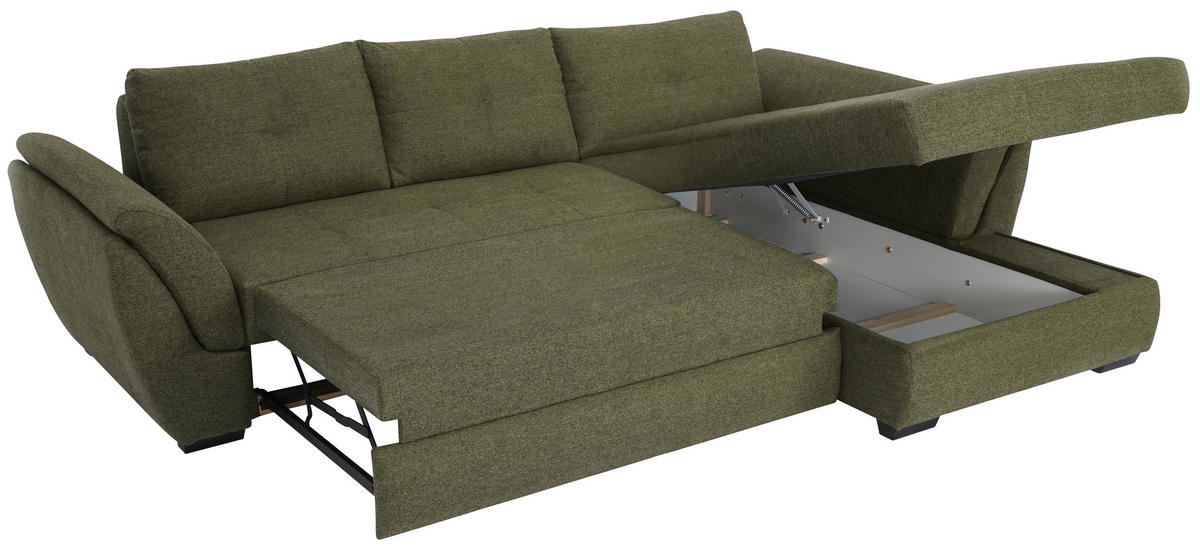 ECKSOFA in Webstoff Grün  - Schwarz/Grün, Design, Kunststoff/Textil (278/187cm) - Livetastic